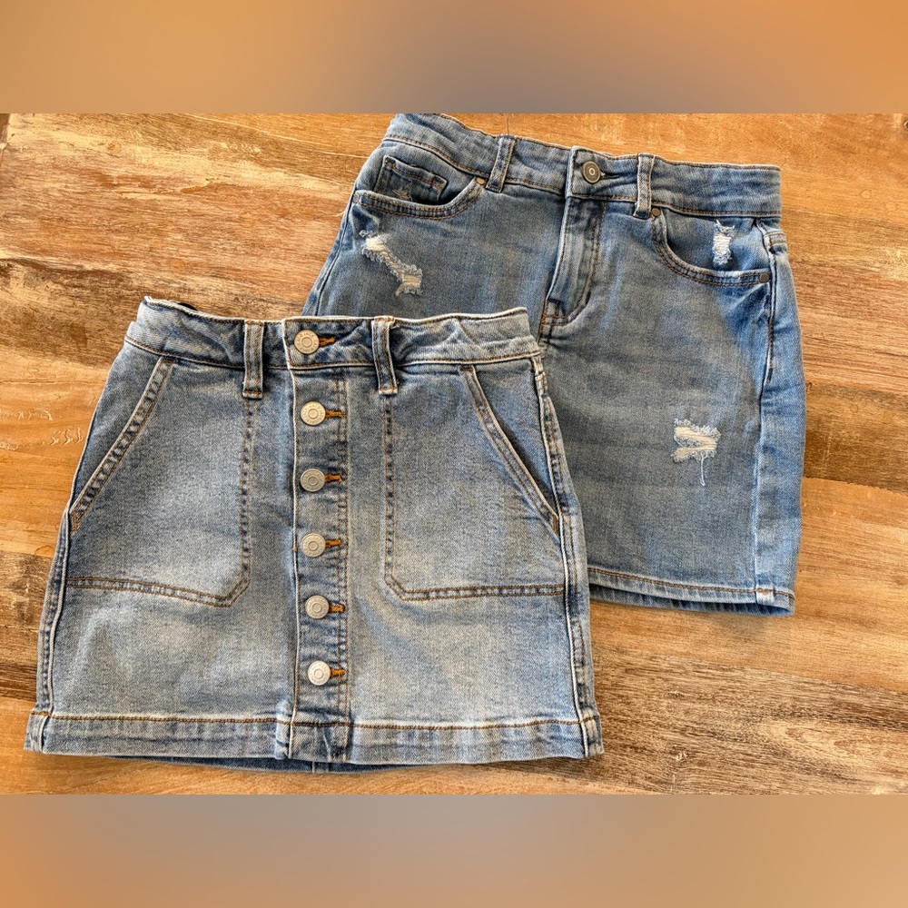 Cat & Jack and Wonder Nation Girls Denim Skirt Bundle - 2 Skirts Size 8